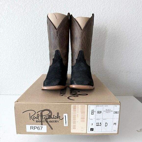 Rod Patrick Mens Cowboy Boots 12.5 D Black Pig Suede Western Square Toe RPM153 - Picture 12 of 13